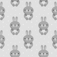 Seamless pattern, cute cartoon bunnies on a gray background. Children's print, textile, background, vector