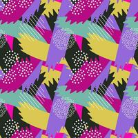 Multicolor abstract seamless pattern, vibrant shapes and geometric dot patterns. Trendy design 80s-90s style, ethnic hipster background. Vector