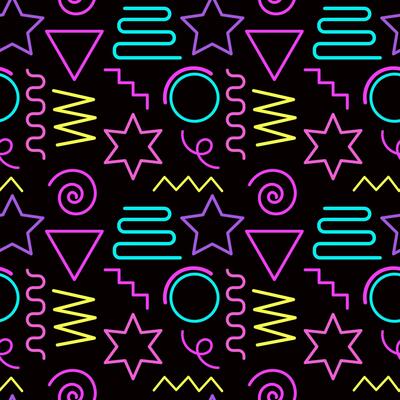 Multicolor abstract seamless pattern, vibrant shapes and geometric dot patterns. Trendy design 80s-90s style, ethnic hipster background. Vector