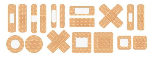 A set of medical bandages of various shapes. Various forms of adhesive tape for first aid. Medical icons. Vector