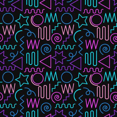 Multicolor abstract seamless pattern, vibrant shapes and geometric dot patterns. Trendy design 80s-90s Memphis style, ethnic hipster background. Vector