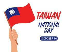 Taiwan national day greeting card. Hand holding the flag of Taiwan. Taiwan Memorial Day is October 10th. Illustration, banner, poster, vector. vector