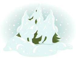 Winter landscape, snow-covered spruce forest. Illustration, postcard Happy New Year, vector