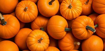 Orange pumpkins. Thanksgiving background. Halloween backdrop. A heap of pumpkins.  AI Generated photo