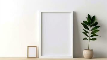 Mock up poster frame in modern interior background, 3d render.  AI Generated photo