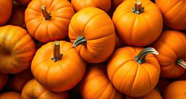 Pile of orange pumpkins for Halloween or thanksgiving background.  AI Generated photo