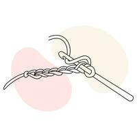 Knitting icon, female hands with hook and thread. Line art, sketch, clip art, vector