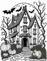 scary halloween house coloring book for older children and adults for october photo