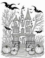 scary halloween house coloring book for older children and adults for october photo