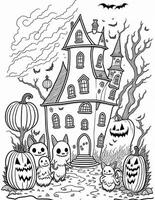 scary halloween house coloring book for older children and adults for october photo