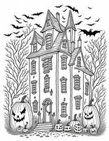 scary halloween house coloring book for older children and adults for october photo