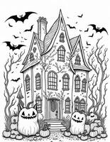 scary halloween house coloring book for older children and adults for october photo