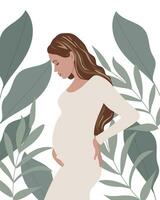 hermosa embarazada mujer, sano el embarazo y maternidad concepto. ilustración, vector