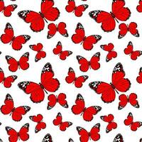 Seamless pattern, red butterflies with a black pattern on a white background. Print, background, textile, vector