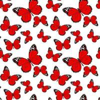 sin costura patrón, rojo mariposas con un negro modelo en un blanco antecedentes. imprimir, fondo, textil, vector