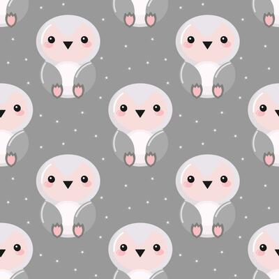 Seamless pattern, cute cartoon penguins on a starry background. Children's print, textile, background, vector
