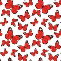 Seamless pattern, red butterflies with a black pattern on a white background. Print, background, textile, vector