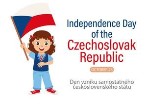 Independence Day of the Czechoslovak Republic, October 28. Cute little girl with Czech Republic flag. Illustration, banner, vector