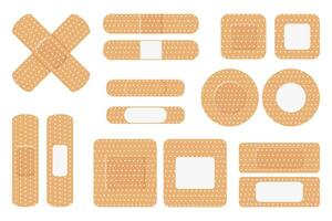 A set of medical bandages of various shapes. Various forms of adhesive tape for first aid. Medical icons. Vector