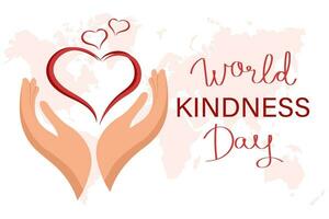 mundo amabilidad día bandera, noviembre 13 participación manos con un rosado corazón. ilustración, póster, vector