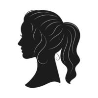 Black silhouette portrait of a young beautiful woman in profile. Minimal design, elegant style. Vector