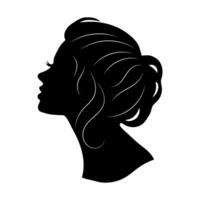 Black silhouette portrait of a young beautiful woman in profile. Minimal design, elegant style. Vector