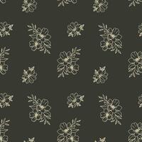 Seamless pattern, golden contour hibiscus flowers on a dark background. Print, floral background, textile. Vector