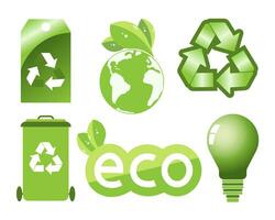 Ecology icons set. Collection of eco friendly flat design concepts. Icons, stickers, vector