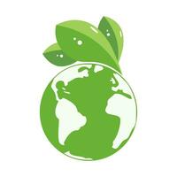 Ecological icon. Planet Earth with green leaves. Badge, sticker, vector