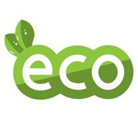 Ecological icon. Word Eco with green leaves. Badge, sticker, vector