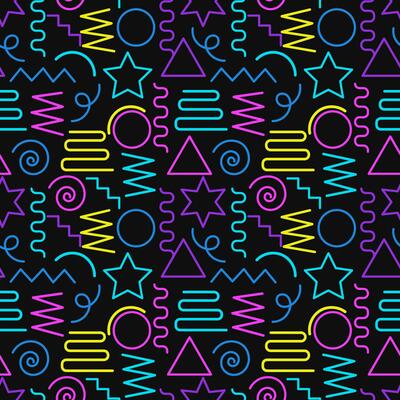 Multicolor abstract seamless pattern, vibrant shapes and geometric dot patterns. Trendy design 80s-90s Memphis style, ethnic hipster background. Vector