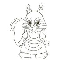 Cute cartoon squirrel character wearing a housewife apron. Sketch, contour drawing for coloring. Vector