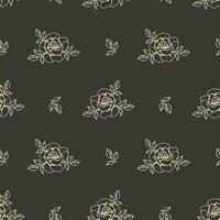 Seamless pattern, golden contour rose flowers on a dark background. Print, floral background, textile. Vector