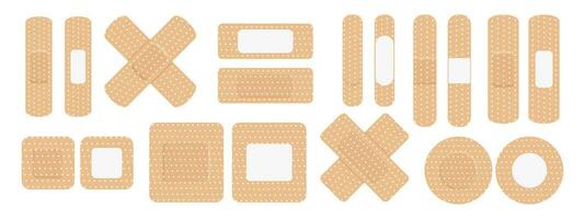 A set of medical bandages of various shapes. Various forms of adhesive tape for first aid. Medical icons. Vector