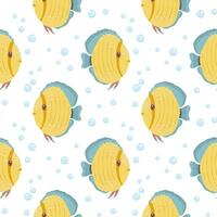 Seamless pattern, cute cartoon kawaii zebrafish and bubbles in the water. Background, children's print, vector