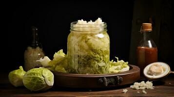 Homemade sauerkraut in a jar. Generative AI photo