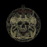 skull horned death metal illustration, ink horror art. dark art vector