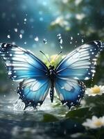 Butterflies fly over the water, AI generated photo