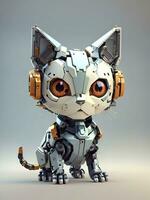 cute robot cat, 3D art, AI generated photo