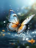 Butterflies fly over the water, AI generated photo