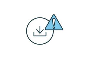 Download error icon. down arrow with exclamation mark. icon related to warning, notification. suitable for app, user interfaces, printable etc. Flat line icon style. Simple vector design editable