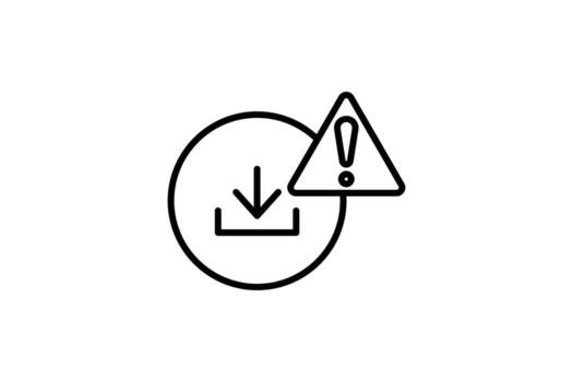 Download error icon. down arrow with exclamation mark. icon related to warning, notification. suitable for app, user interfaces, printable etc. Line icon style. Simple vector design editable