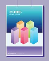 Colorful isometric cube poster or banner design. 3d box minimalist design. Geometric background template copy space. Suitable for event or presentation graphic element. vector