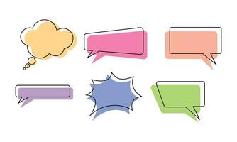 Colorful speech bubble design set. Chat box with various shape. Dialogue box copy space with outline in flat vector style. Suitable for conversation, comic, or  illustration graphic element.