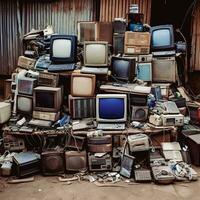 E Waste Recycling A Pile of Vintage Electronics Ready for Renewal   generative ai photo