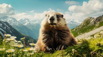 Majestic Marmot A Mountain Portrait   generative ai photo