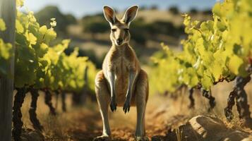 Kangaroo Encounters in the Lush Vineyard. Generative AI photo