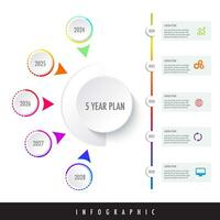 5 year plan projects milestone template for presentation easily to identify which stage of project is currently such as, develop, progress vector