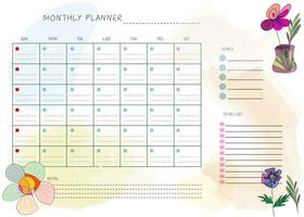 flower hand drawn clean design monthly plan and calendar template vector