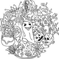 Happy Halloween black line drawing illustration in the doodle style vector